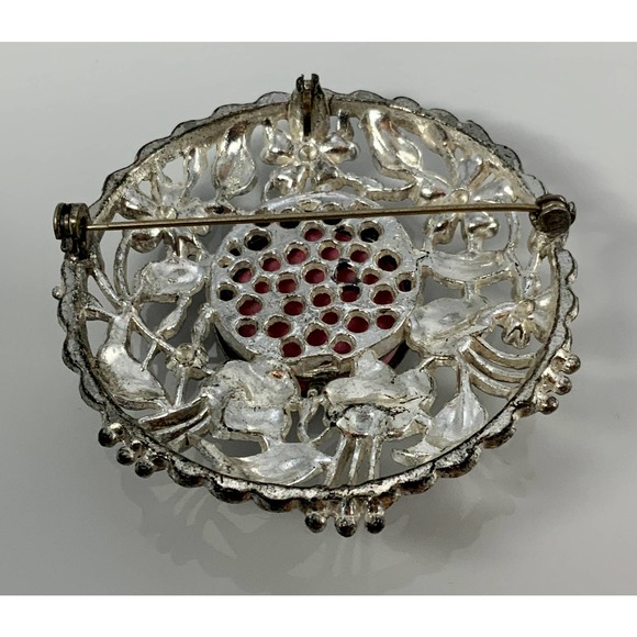 Vintage Filigree Blue Flower Brooch Pendant Secret Perfume Compartment Orig. Pkg - Picture 9 of 10